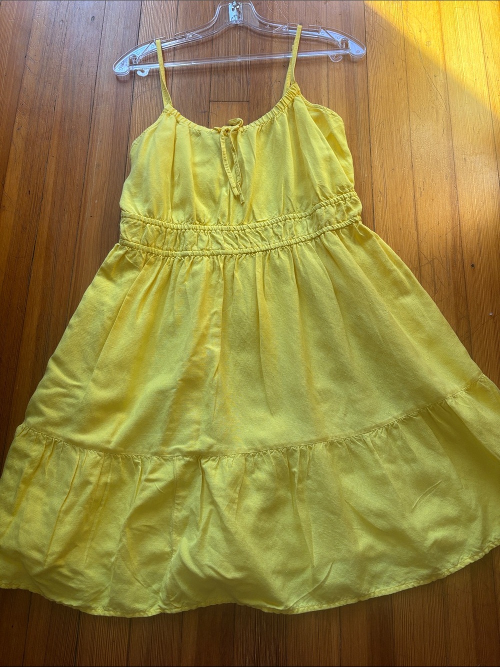LOF Sunny Yellow Tiered Spaghetti-Strap Dress